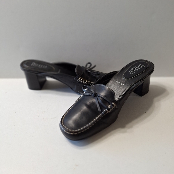 Nickles Soft Black Leather Hobson Preppy Academia Slip On Heeled Mules Size 9M - Picture 5 of 13